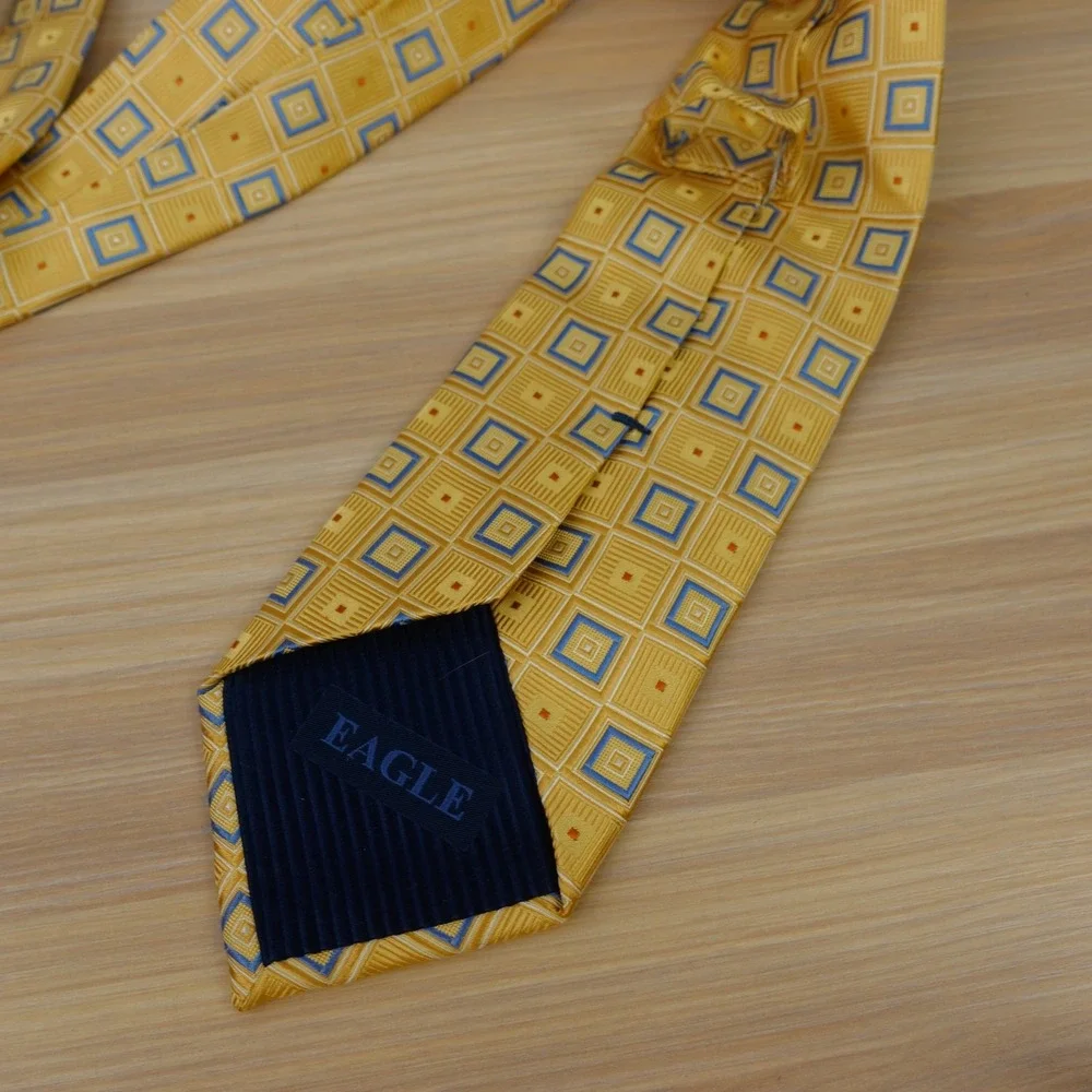 Gold Silk Tie Mens Yellow Geometric Neat 90s Power Dress Jacquard Bright EAGLE